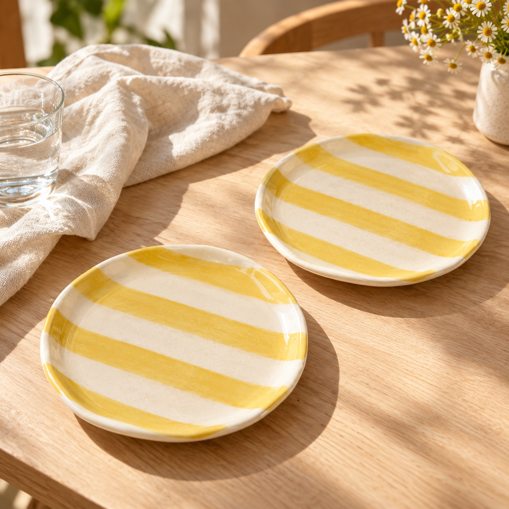 Yellow Striped Ceramic Plate (Set of 2)