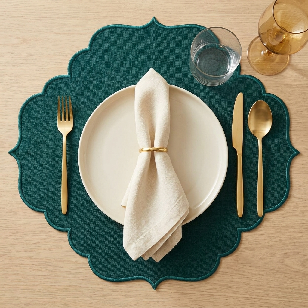 Teal Scalloped Table Mat