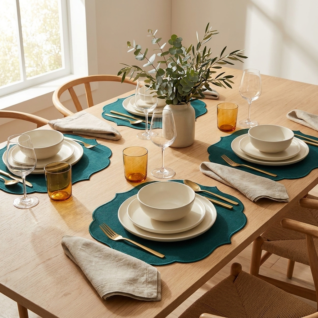 Teal Scalloped Table Mat