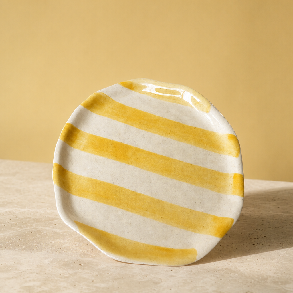 Yellow Striped Ceramic Plate (Set of 2)