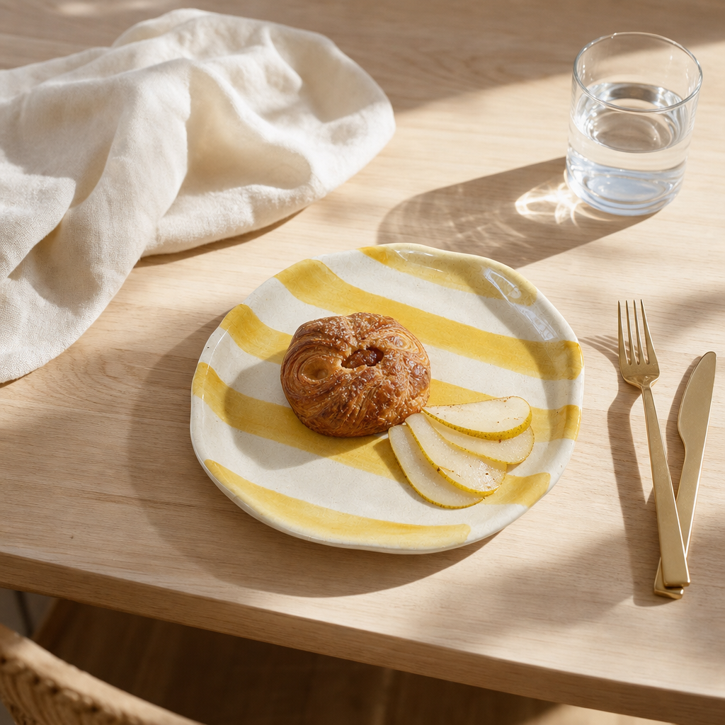 Yellow Striped Ceramic Plate (Set of 2)