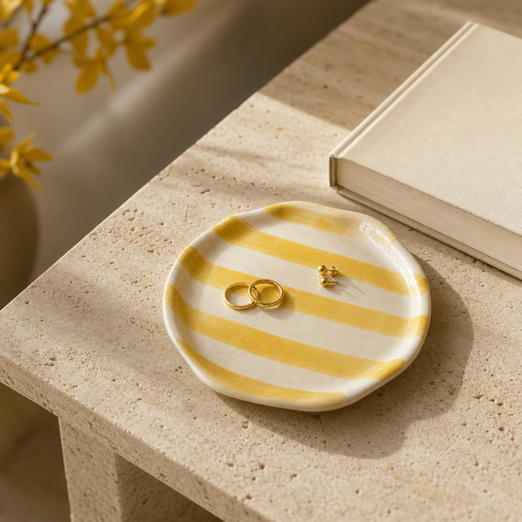 Yellow Striped Ceramic Plate (Set of 2)