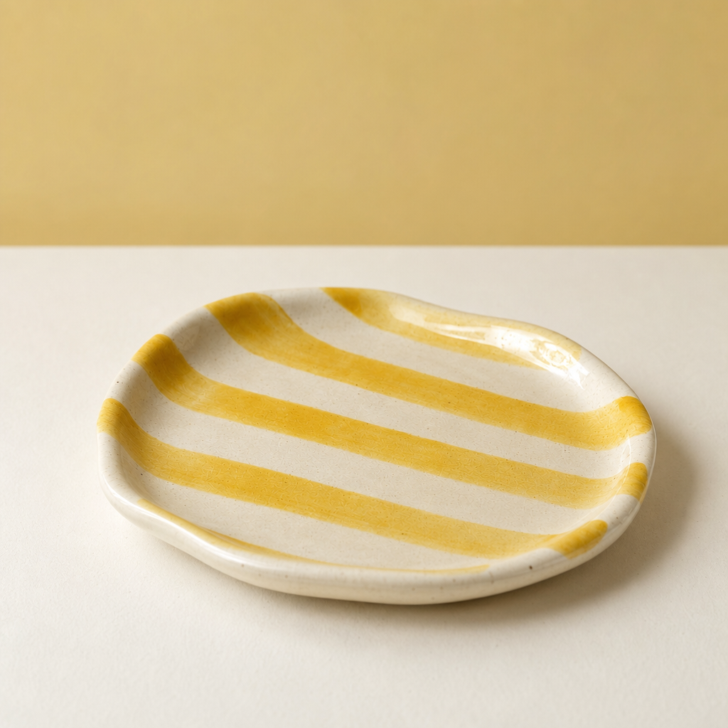 Yellow Striped Ceramic Plate (Set of 2)