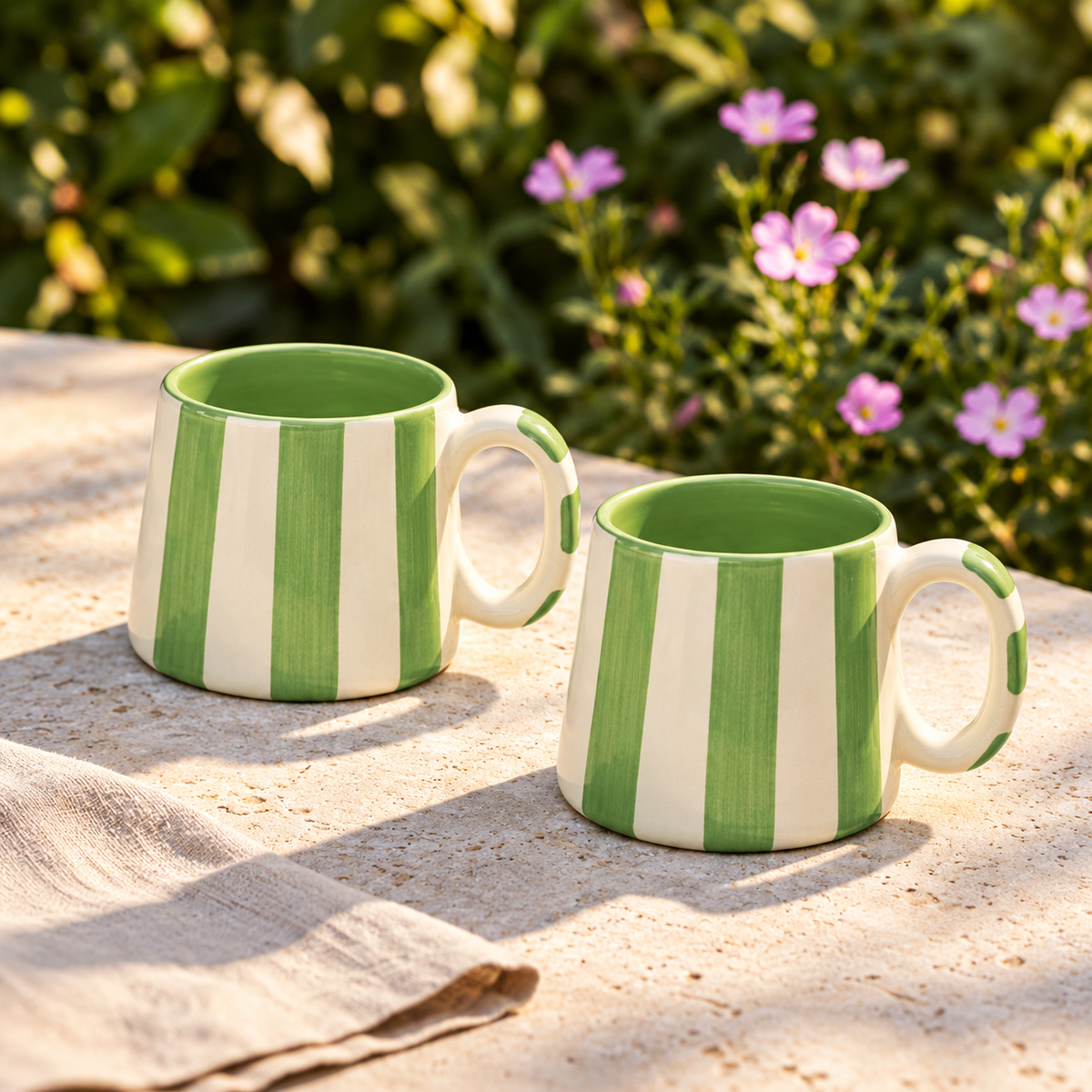 Green Striped Mug (Set of 2)