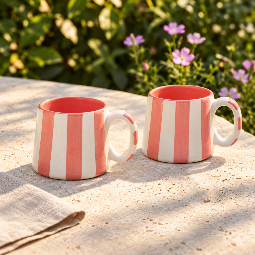 Pink Striped Mug (Set of 2)