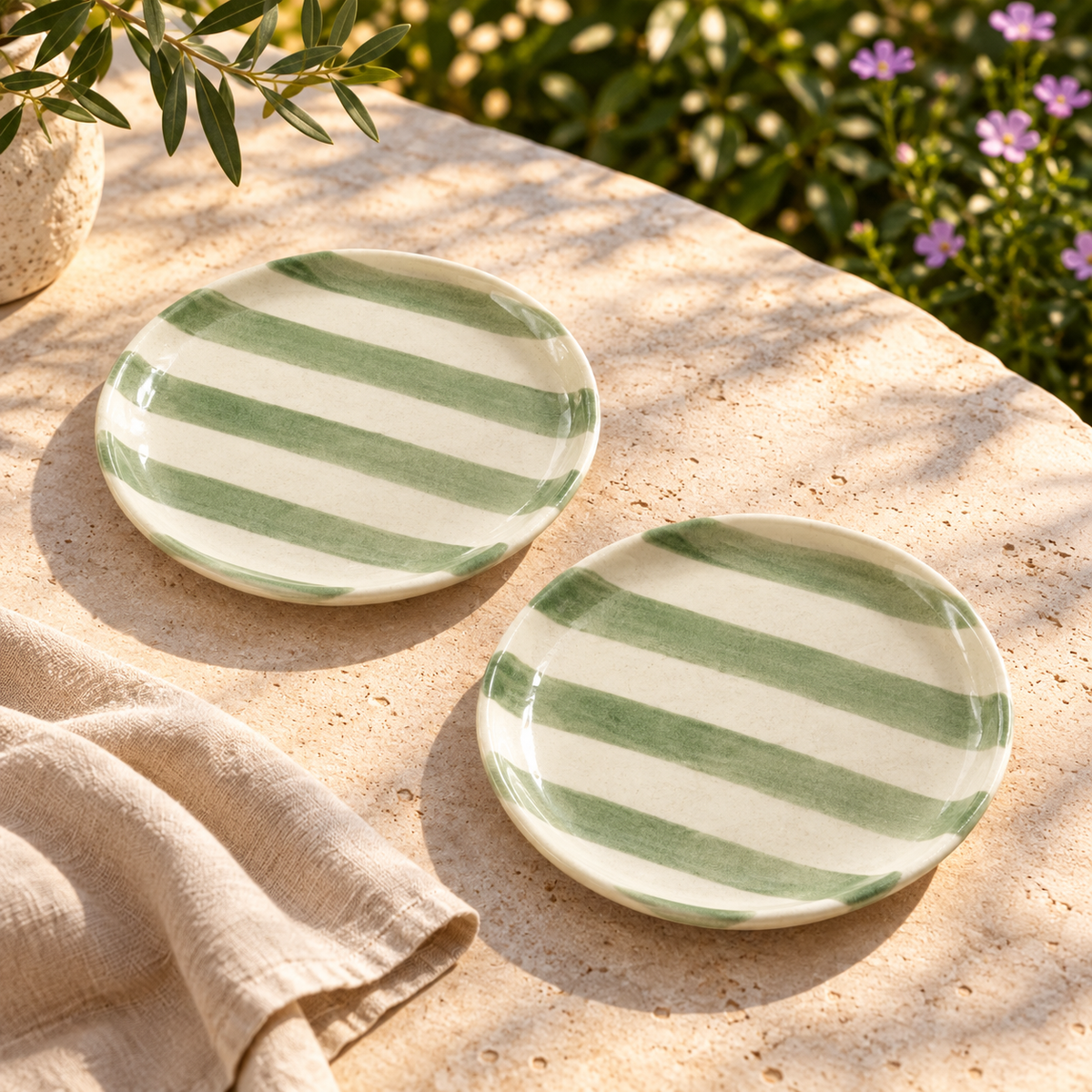 Green Striped Plate (Set of 2)